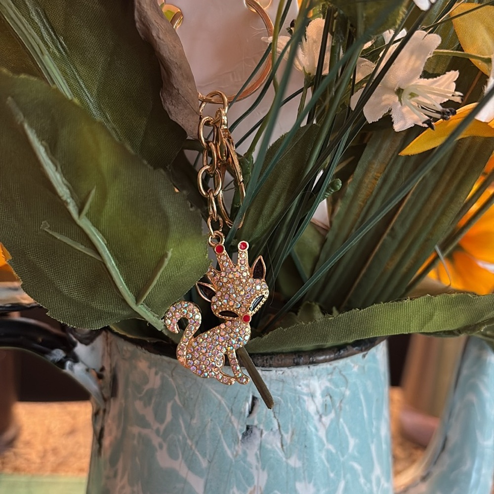 Korean Creative Cute Cartoon Crystal Crown Little Fox Keychain